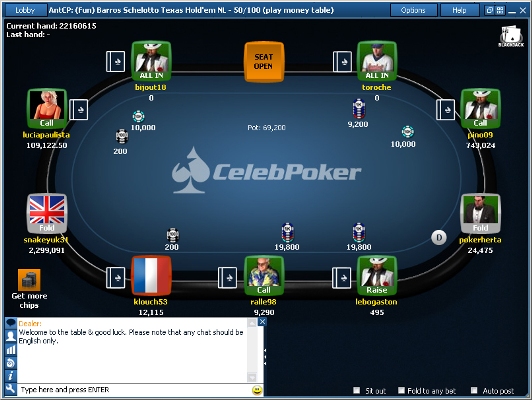Celeb Poker table view